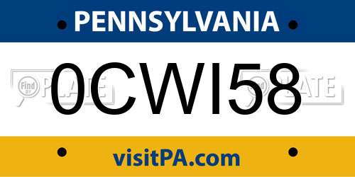 0CWI58 Pennsylvania License Plate