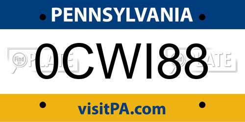 0CWI88 Pennsylvania License Plate
