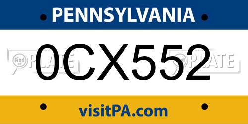 0CX552 Pennsylvania License Plate