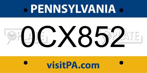0CX852 Pennsylvania License Plate