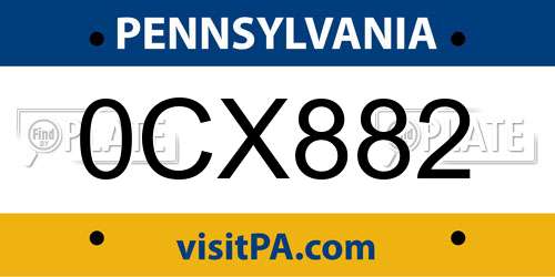 0CX882 Pennsylvania License Plate