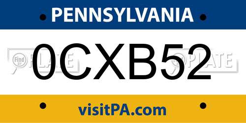 0CXB52 Pennsylvania License Plate