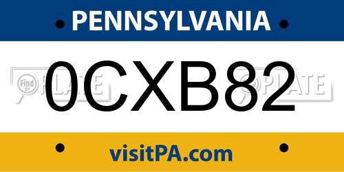 0CXB82 Pennsylvania License Plate