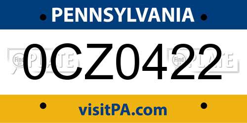 0CZ0422 Pennsylvania License Plate