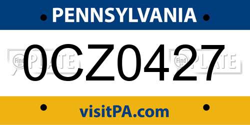 0CZ0427 Pennsylvania License Plate
