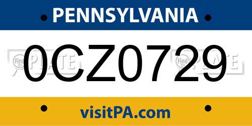 0CZ0729 Pennsylvania License Plate