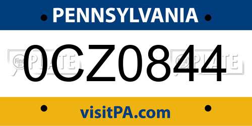 0CZ0844 Pennsylvania License Plate