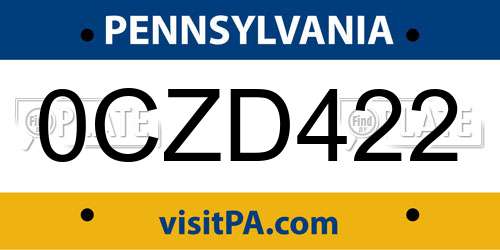 0CZD422 Pennsylvania License Plate
