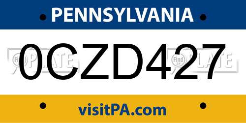 0CZD427 Pennsylvania License Plate