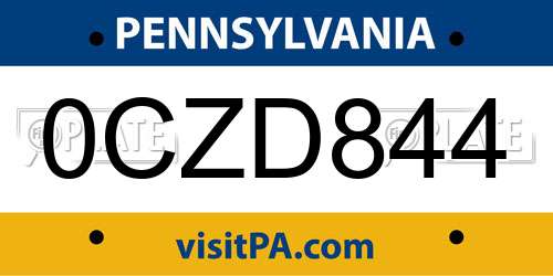 0CZD844 Pennsylvania License Plate