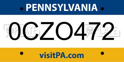 0CZO472 Pennsylvania License Plate