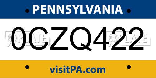 0CZQ422 Pennsylvania License Plate