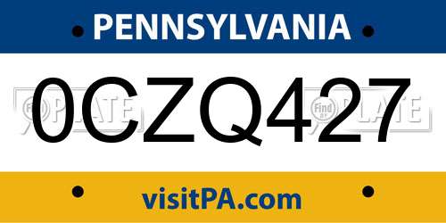 0CZQ427 Pennsylvania License Plate
