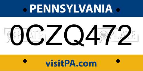 0CZQ472 Pennsylvania License Plate