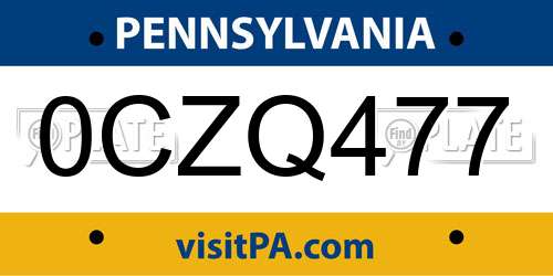 0CZQ477 Pennsylvania License Plate