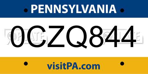 0CZQ844 Pennsylvania License Plate