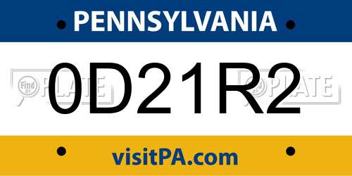 0D21R2 Pennsylvania License Plate