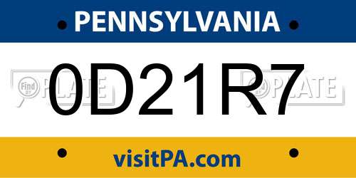 0D21R7 Pennsylvania License Plate