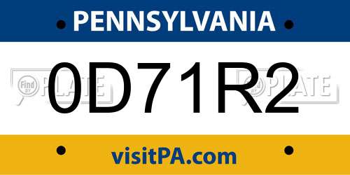 0D71R2 Pennsylvania License Plate