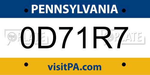 0D71R7 Pennsylvania License Plate