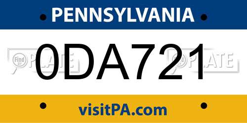 0DA721 Pennsylvania License Plate