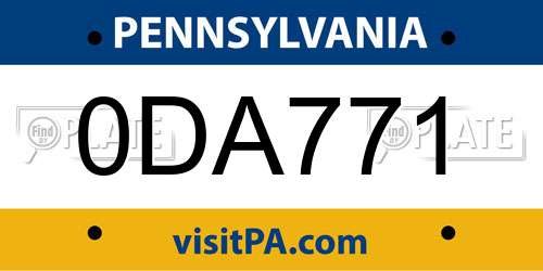 0DA771 Pennsylvania License Plate