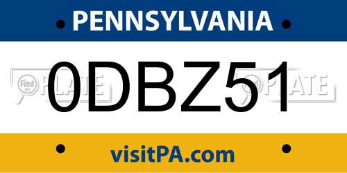 0DBZ51 Pennsylvania License Plate