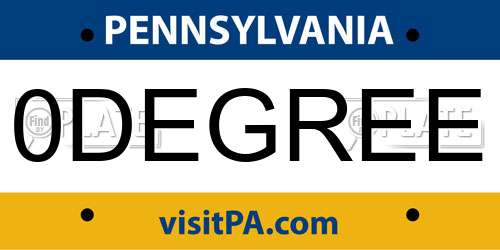 0DEGREE Pennsylvania License Plate