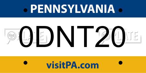 0DNT20 Pennsylvania License Plate