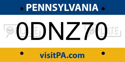 0DNZ70 Pennsylvania License Plate