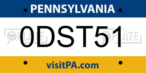 0DST51 Pennsylvania License Plate