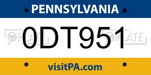 0DT951 Pennsylvania License Plate