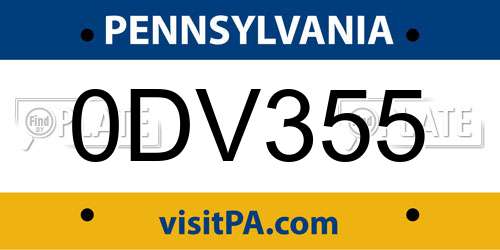 0DV355 Pennsylvania License Plate