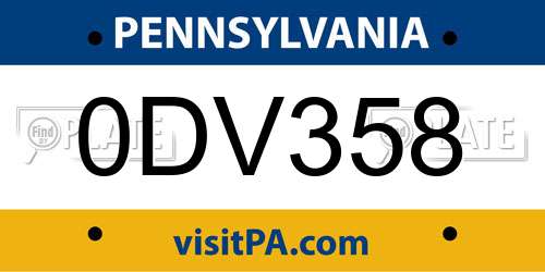 0DV358 Pennsylvania License Plate