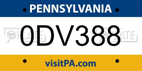 0DV388 Pennsylvania License Plate