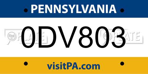 0DV803 Pennsylvania License Plate