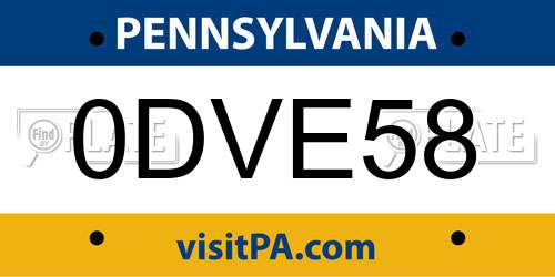0DVE58 Pennsylvania License Plate