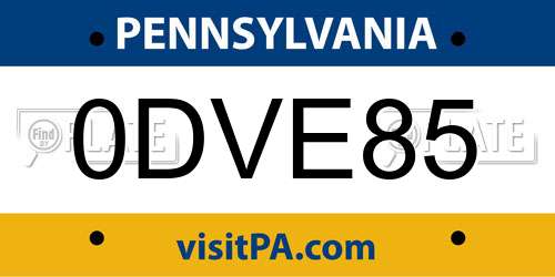 0DVE85 Pennsylvania License Plate