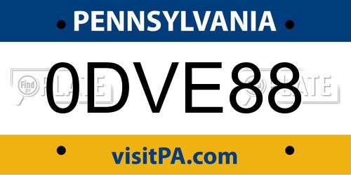 0DVE88 Pennsylvania License Plate