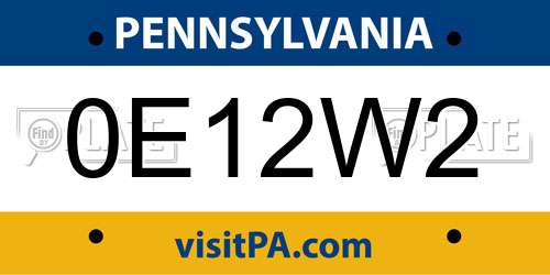 0E12W2 Pennsylvania License Plate