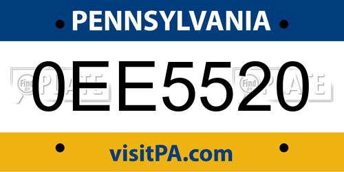 0EE5520 Pennsylvania License Plate