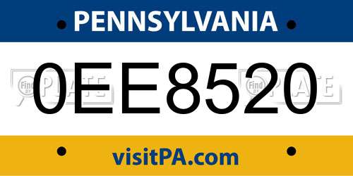 0EE8520 Pennsylvania License Plate