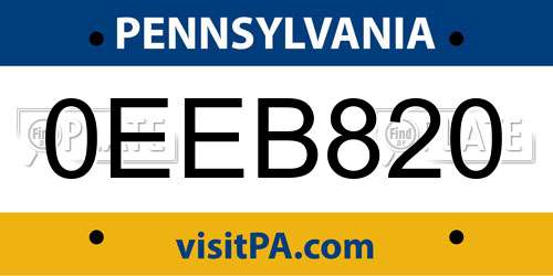 0EEB820 Pennsylvania License Plate