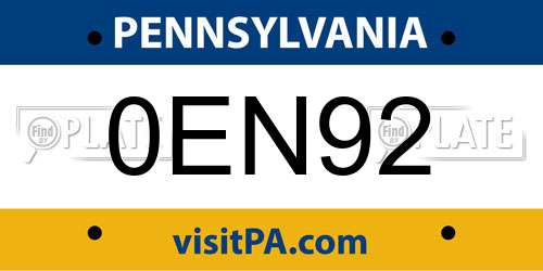0EN92 Pennsylvania License Plate