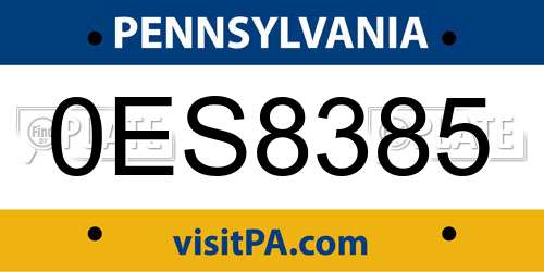 0ES8385 Pennsylvania License Plate
