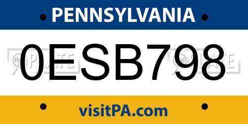 0ESB798 Pennsylvania License Plate