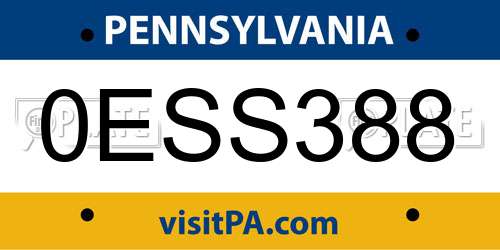 0ESS388 Pennsylvania License Plate