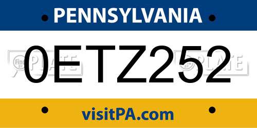 0ETZ252 Pennsylvania License Plate