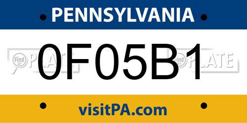0F05B1 Pennsylvania License Plate
