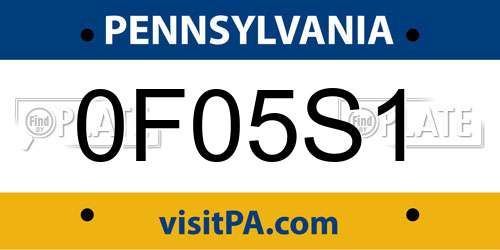 0F05S1 Pennsylvania License Plate
